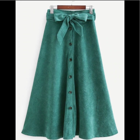 amourOC Dresses & Skirts - Corduroy Belted Maxi Skirt Green